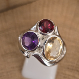 Echt zilveren multi stone ring, maat 19