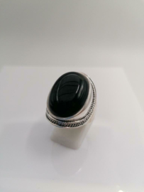 ring echt zilver met zwarte onyx. Maat 20