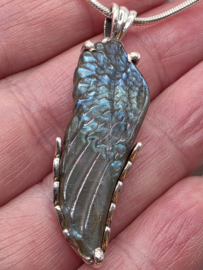 Echt Zilveren hanger Labradoriet Angel wing