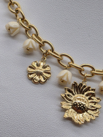Collier met acetaat bloemige roos bedeltjes