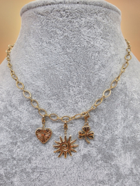 Stainless steel collier, ovaal  schakels bewerkt en glad, 39 plus 7 cm.