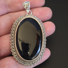 Prachtige zeer grote,  echt zilveren hanger met Onyx