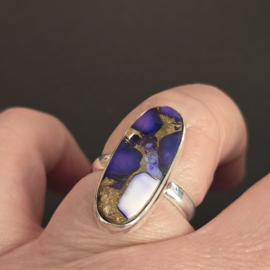 Echt zilveren ring met Paars, Dahlia koper turkoois, maat 19