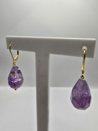 Echt zilveren oorbellen met Amethist goud plating