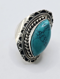 Echt zilveren ring met Turquoise maat 18