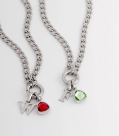 Letter & birthstone Necklace Silver