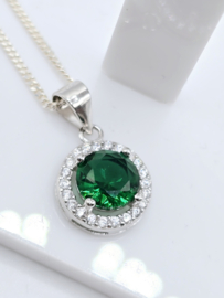 Zirkonia set, silver/green. rond. MDZ2