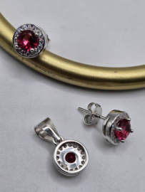 Echt zilveren set, zirkonia, silver/fuchsia. MDZ28