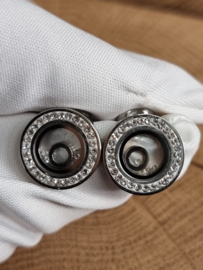 Stainless steel oorbellen met zwevende diamantjes