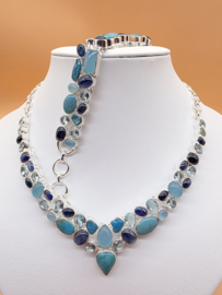 Schitterend 925 zilveren sieraden set, blauw tinten.