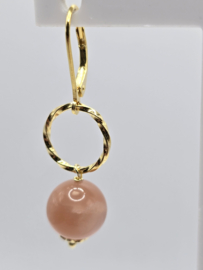 Echt zilveren oorbellen met roze maansteen goud plating