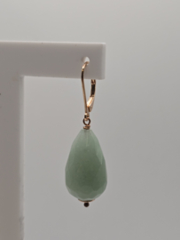 Echt zilveren oorbellen met groen jade rosé plating