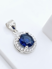 Zirkonia set, silver/blue. rond. MDZ1