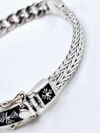 Echt zilveren zware schakelarmband, bijzondere sluiting 20.5 cm