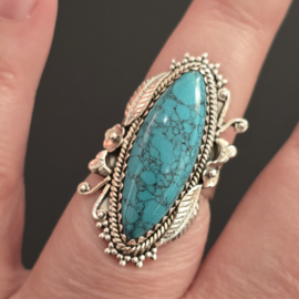 Schitterende echt zilveren ring met Turkoois. Maat 18
