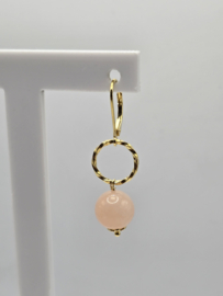 Echt zilveren oorbellen met roze Aventurijn goud plating