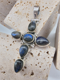 Echt zilveren ketting hanger met Labradoriet, kruis