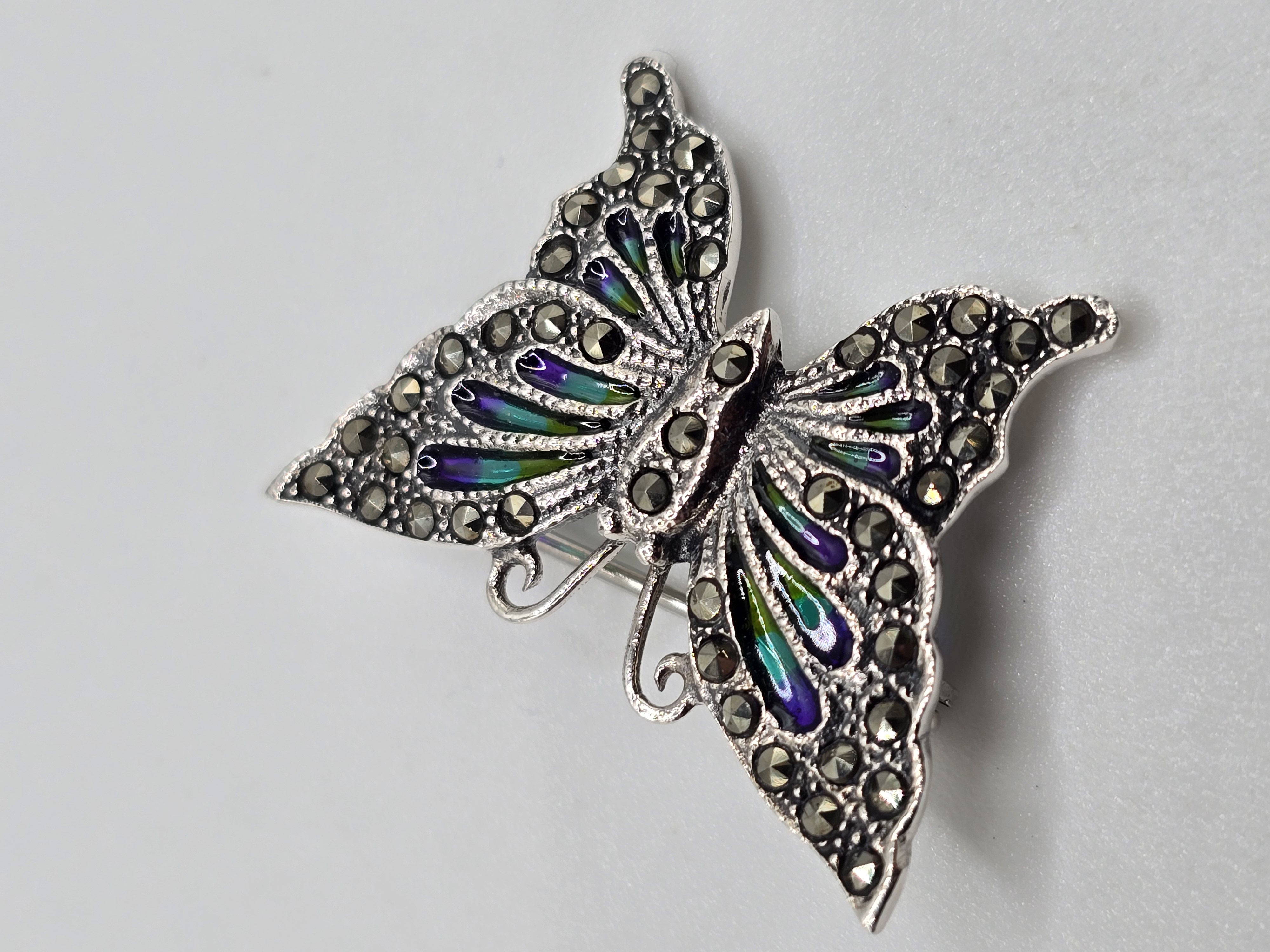 925 zilveren broche, met Marcasiet en glas emaille