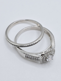 Echt zilveren ring  set met Zirkonia Silver Maat 17  MDZ14