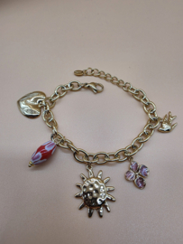 Armband met zon, klaver, hart, vogel, bloem, geglazuurd keramiek, hars