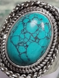Echt zilveren ring met Turquoise maat 17.5