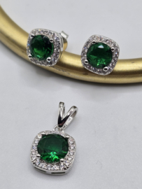 Echt zilveren set, zirkonia, silver/groen MDZ25