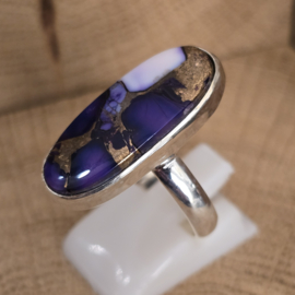 Echt zilveren ring met Paars, Dahlia koper turkoois, maat 19