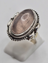Echt zilveren ring met rozenkwarts maat 17