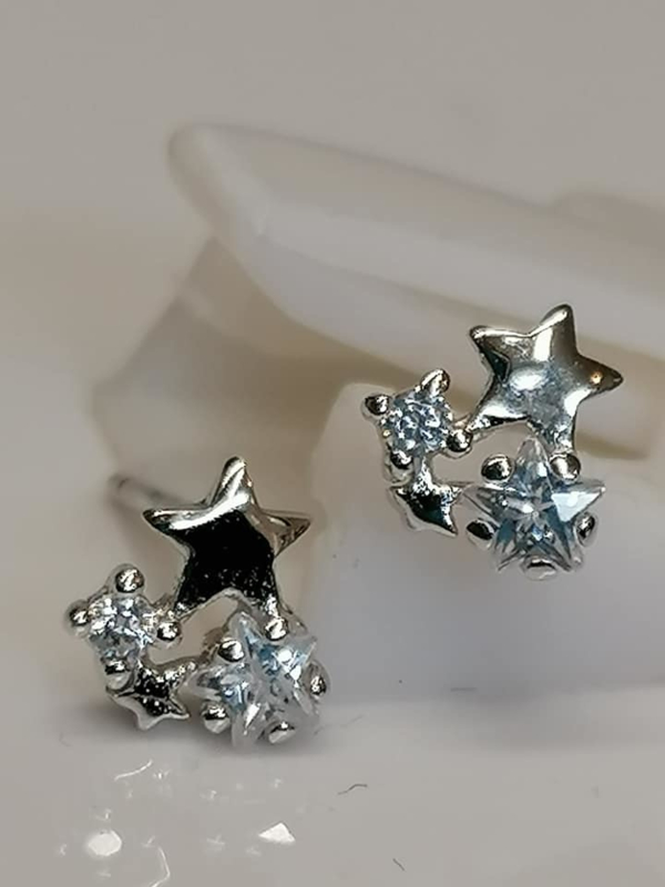 Silver Earrings Stars with Zirconia