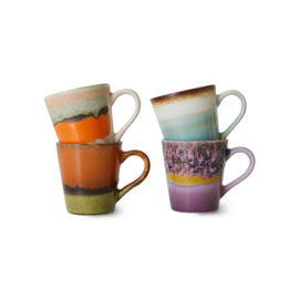 HKliving® - Ceramic 70's Espresso Mugs - Retro - Set of 4 (ACE7238)