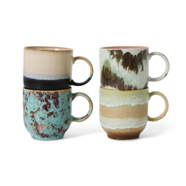HKliving® - Ceramic 70's Café Mugs - Set of 4 - Abstract (KST0136)