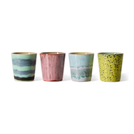 HKliving® - Ceramic 70's Coffee Mugs - Artistic - Set of 4 (KST0233)