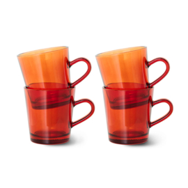 HKliving® - 70s Glassware Coffee Cups - Amber Brown -  Set of 4 (AGL4503)