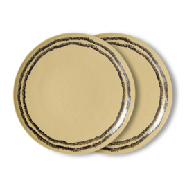 HKliving® - Ceramic 70's Dinner Plates - Vanilla - Set of 2 (KST0208)