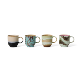 HKliving® - Ceramic 70's Café Mugs - Set of 4 - Abstract (KST0136)