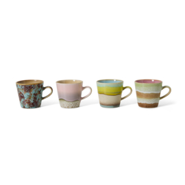 HKliving® - Ceramic 70's Americano Mugs - Rococo - Set of 4 (KST0126)