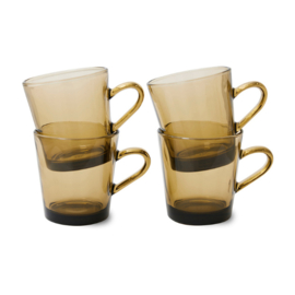 HKliving® - 70s Glassware Coffee Cups - Mud Brown - Set of 4 (AGL4502)