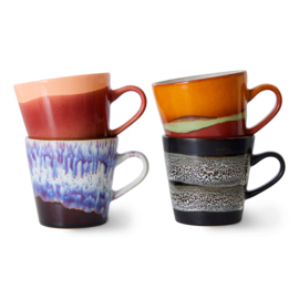 HKliving® - Ceramic 70's Americano Mugs - Friction - Set of 4 (ACE7226)