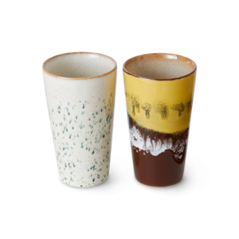 HKliving® - Ceramic 70's Latte Mugs - Brine - Set of 2 (KST0029)