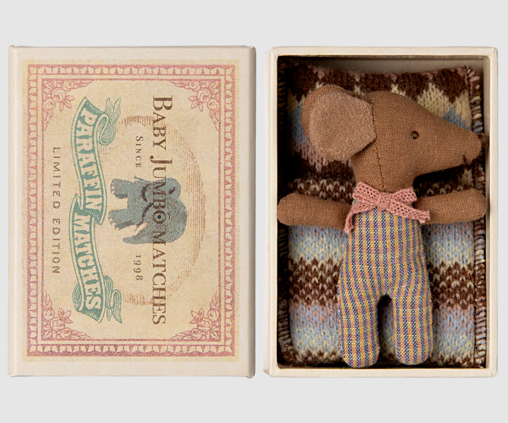 Maileg - Sleepy Wakey Baby Mouse in a Matchbox