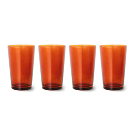 HKliving® - 70s Glassware Tea Glasses - Amber Brown - Set of 4 (AGL4507)