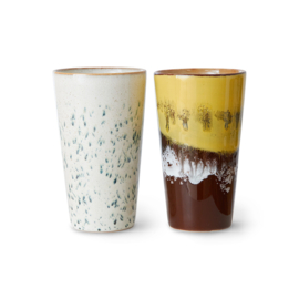 HKliving® - Ceramic 70's Latte Mugs - Brine - Set of 2 (KST0029)