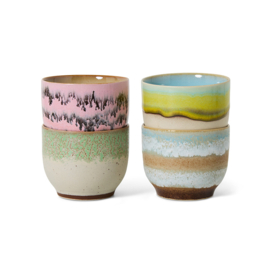 HKliving® - Ceramic 70's Café Cups - Set of 4 - Deco (KST0141)
