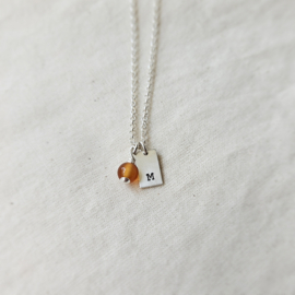 Ketting letter & geboortesteen | Rechthoek 12 mm | .925 ZILVER