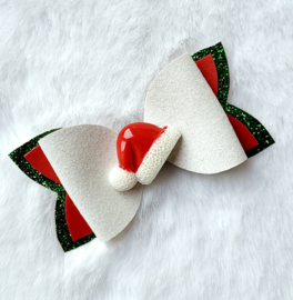 Kerst haarstrik Kerstmuts groen/wit/rood
