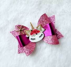 Kersthaarstrik Unicorn roze/glitter