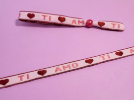 Lint armbandje Ti Amo rood/roze