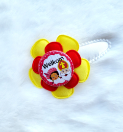 Haarspeldje Sinterklaas Welkom Sint en Piet rood/wit/geel