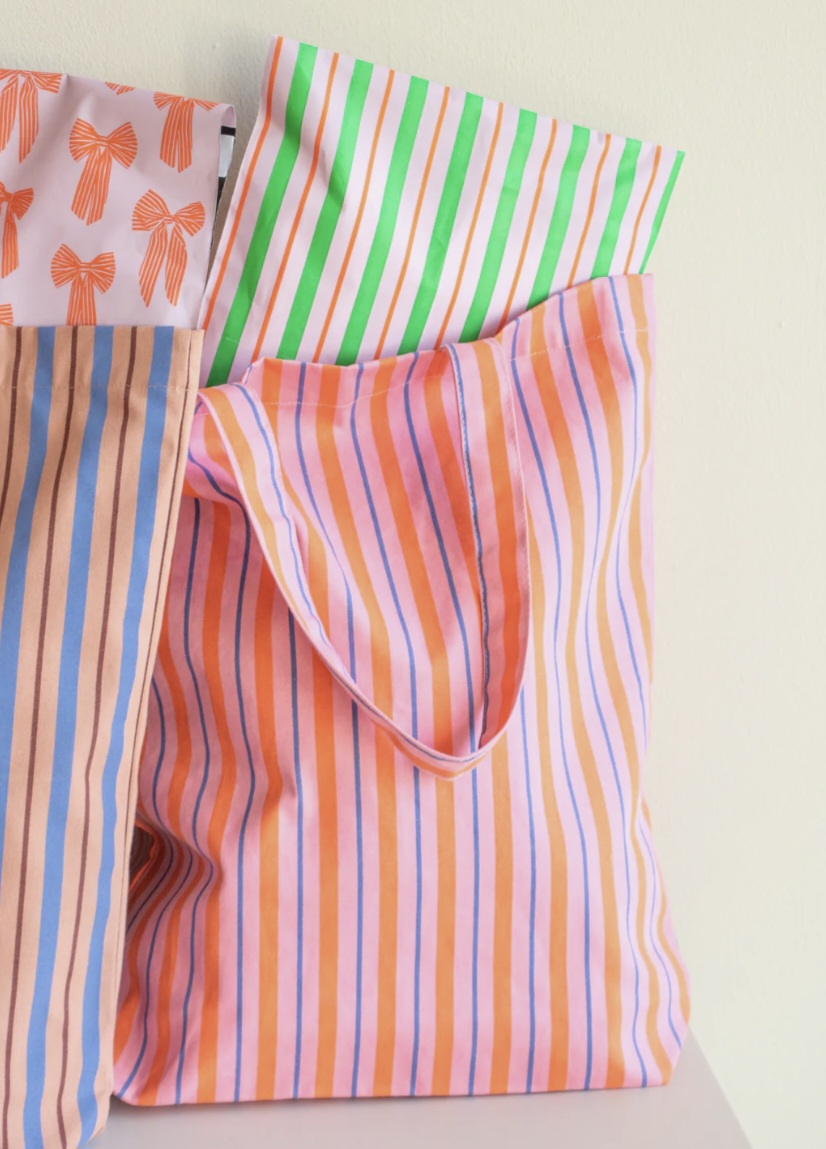 katoenen - tas - roze - oranje - blauw - gestreept