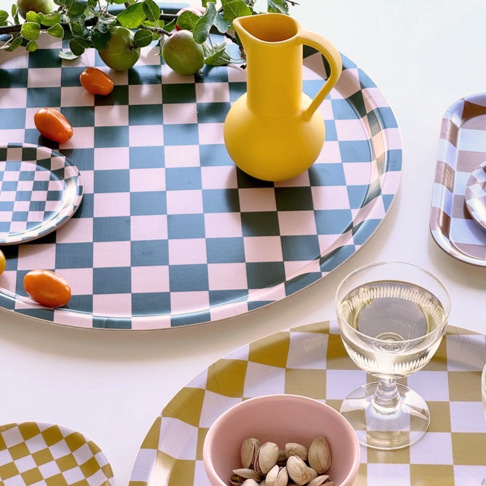 Dienblad - rond - Mosterd - Checker - 31 cm
